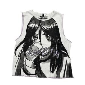 Billie Eilish Anime Cartoon Crop Babydoll Tank Size Small Womens H&M Black White